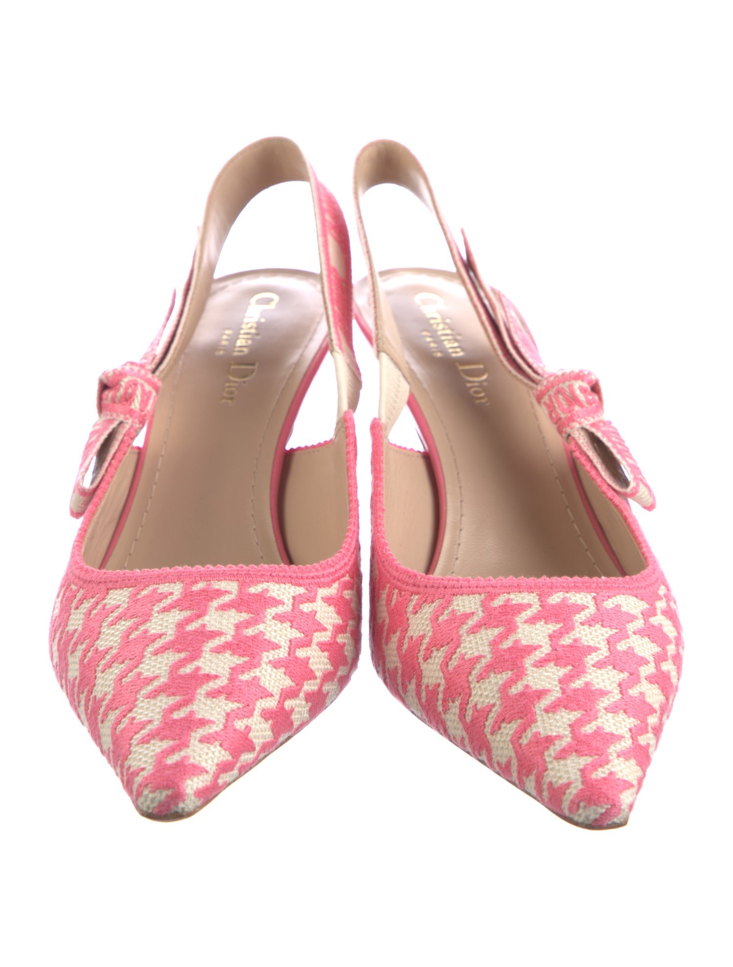 Christian Dior Canvas Houndstooth Print Slingback Pumps